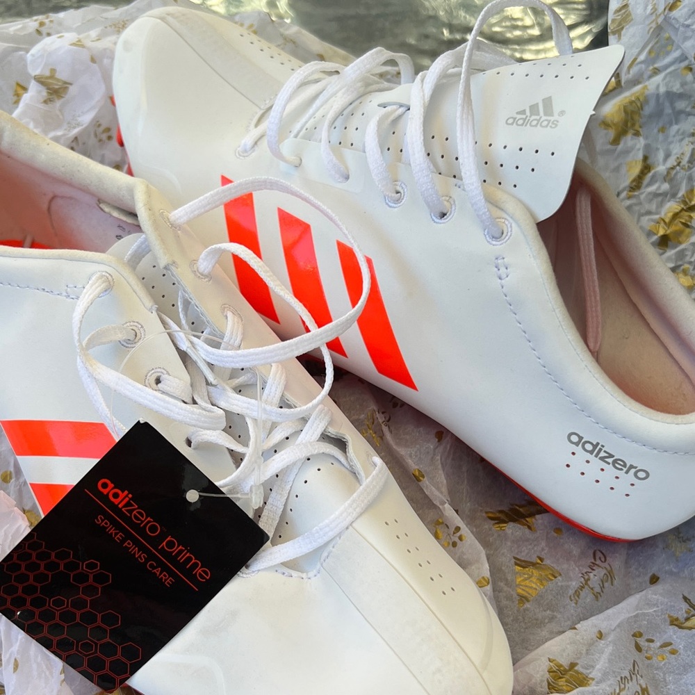 Adidas Adizero Prime White with Neon Orange Accents